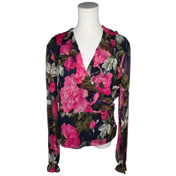 Anne Klein Tops - Anne Klein Y2K Vintage 100% Silk Floral Wrap Blouse – Sheer & Feminine  Size 12